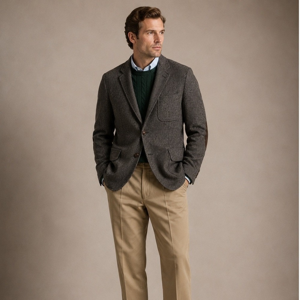 Polo Ralph Lauren Blazer Mens 44L Grey Vintage Wool Elbow Patch Italy Heritage